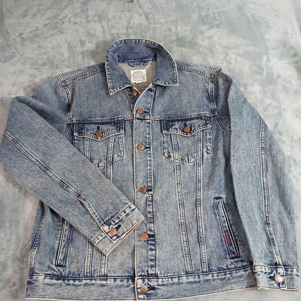 Devil-Dog Dungarees Mens Medium Wash Denim Trucker Jacket Blue Size L Large